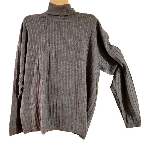 Mendocino Men's XL Wool Gray Turtleneck Sweater Ribbed Long Sleeve - Picture 1 of 5